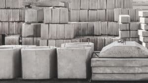 Stacked precast concrete components ready for delivery from Harper Precast’s yard